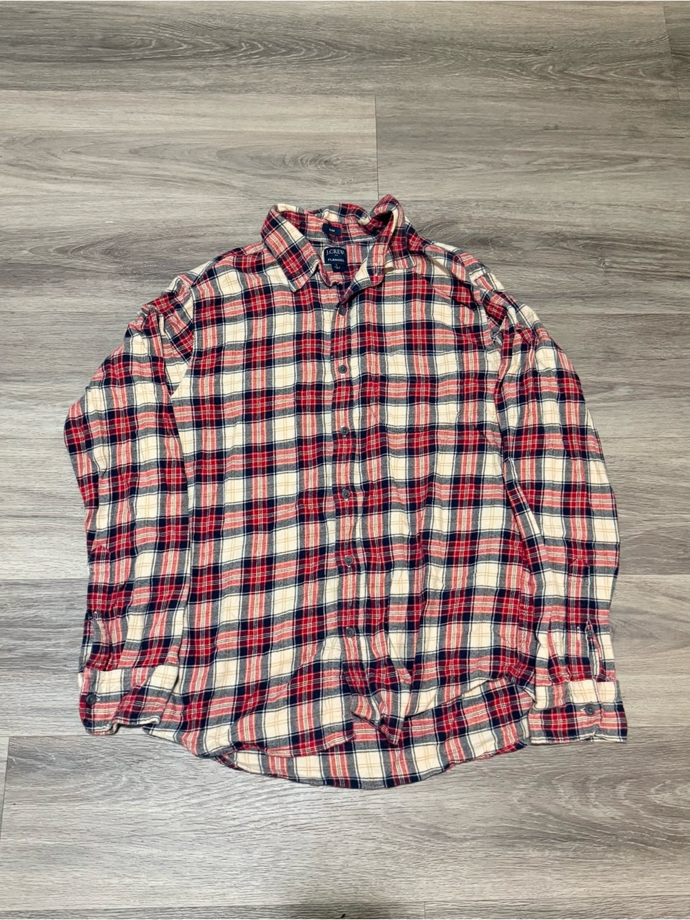 J. Crew Red and Cream Plaid Long-Sleeve Button-Down Shirt